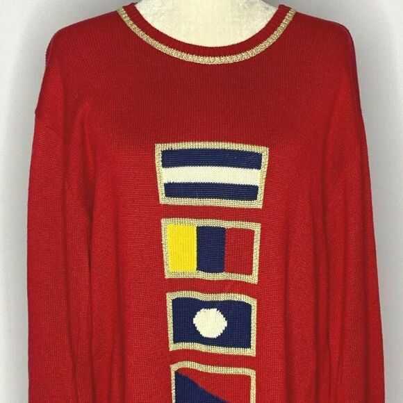 Vintage Liz Claiborne Knit Tunic Sweater L Red - Picture 2 of 5